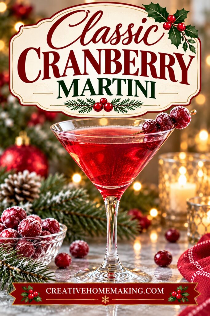 This classic cranberry martini is a beautiful addition to your holiday cocktail menu! Its gorgeous ruby-red color and fresh cranberry garnish make it an elegant drink for Christmas parties, holiday dinners, and winter celebrations. Serve it in a chilled martini glass for a simple yet impressive presentation. Save this cranberry martini recipe for your next holiday gathering!
