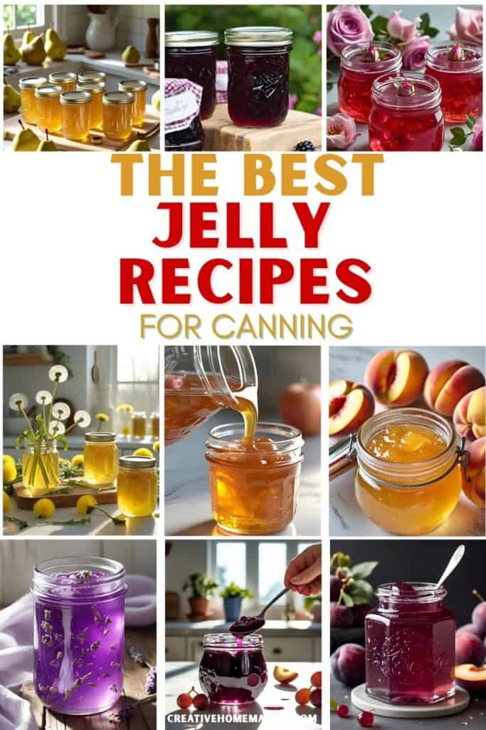 Assorted jars of homemade fruit jelly for canning