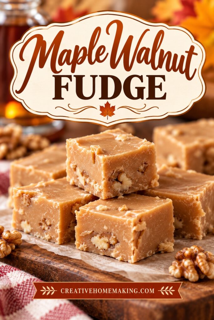 Looking for a homemade Christmas gift that's sweet and easy to share? This maple walnut fudge is a delicious choice for holiday gift giving! Creamy fudge with maple flavor and bits of walnut makes a lovely addition to Christmas cookie trays, homemade candy boxes, and edible gifts for friends, neighbors, and family. Add a festive ribbon to your gift packaging for a special holiday touch. Pin this recipe for your Christmas candy collection!