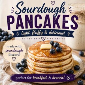 Make a stack of golden sourdough pancakes with simple pantry ingredients. Serve with berries and syrup for a relaxing weekend breakfast or add to your list of pretty brunch ideas for guests.
