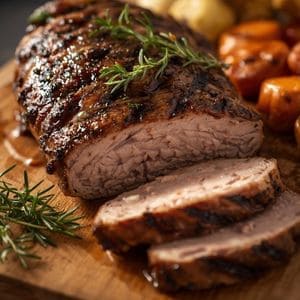 juicy grilled pork tenderloin on cutting board