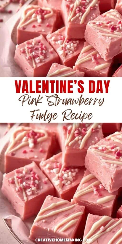 pink strawberry fudge with white chocolate drizzle