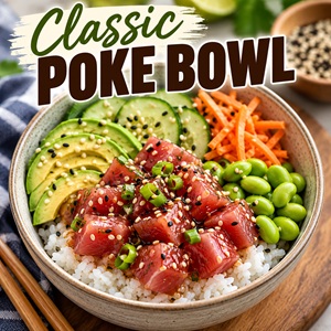 Skip the takeout and make your own classic poke bowl! Fresh tuna, creamy avocado, crunchy vegetables, edamame, and seasoned rice come together in this easy Asian food recipe that's perfect for easy family dinners and simple homemade living.
