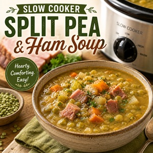 Let your slow cooker do the work with this easy split pea and ham soup! It's hearty, satisfying, budget-friendly, and perfect for making ahead. Serve it with crusty bread or cornbread for one of those cozy soups you'll want all season long. A great addition to your favorite fall recipes.