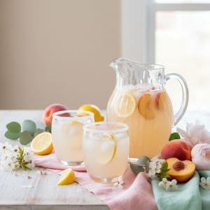 Homemade peach lemonade with fresh peach slices