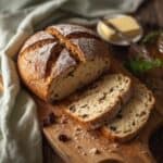 Traditional Irish soda bread with dark raisins sliced for St. Patrick’s Day
