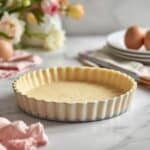 Empty golden quiche crust ready for filling, brunch recipe