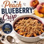 This homemade peach blueberry crisp is the perfect summer dessert! Sweet, juicy peaches and fresh blueberries are topped with a buttery oat crumble and baked until golden brown. Serve it warm with vanilla ice cream for an easy dessert everyone will love. Perfect for summer food, simple homemade living, and from scratch living.