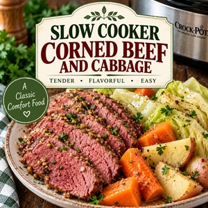 Warm up with this hearty slow cooker corned beef and cabbage recipe. It’s an easy family dinner filled with classic comfort food flavors and simple ingredients. A delicious fall food recipe for cozy nights at home.