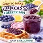 This easy blueberry freezer jam recipe is perfect for beginners—no canning required! Just fresh blueberries, sugar, and pectin. If you love strawberry freezer jam, blueberry jam, or traditional strawberry jam, you’ll love this fresh, fruity version.