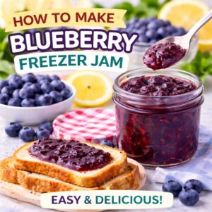 This easy blueberry freezer jam recipe is perfect for beginners—no canning required! Just fresh blueberries, sugar, and pectin. If you love strawberry freezer jam, blueberry jam, or traditional strawberry jam, you’ll love this fresh, fruity version.
