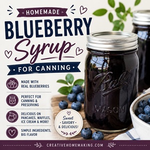 Capture the fresh taste of summer with this homemade Blueberry Syrup recipe! This easy canning recipe is perfect for preserving blueberries to enjoy on pancakes, waffles, cheesecake, yogurt, ice cream, and more all year long.
