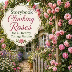 Learn how to grow climbing roses with beautiful cottage garden flowers like Shasta daisies, hydrangeas, peonies, hollyhocks, begonias, and nasturtiums for a romantic layered garden.