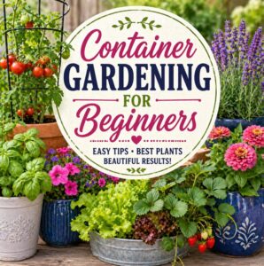 Start your container garden with beginner-friendly plants like lettuce, peas, tomatoes, blueberries, strawberries, marigolds, begonias, and lavender. Perfect for balconies, patios, apartment gardens, and tiny spaces.