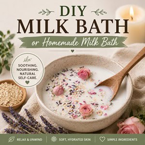 Learn how to make a DIY milk bath with simple ingredients like powdered milk, baking soda, and essential oils. This soothing bath helps soften skin, relax your body, and create a calming self-care routine at home.