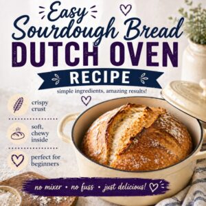 Bake a beautiful artisan loaf at home with this easy sourdough bread Dutch oven recipe. Learn how to create a crispy crust, soft chewy center, and bakery-style bread with simple ingredients.