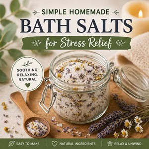 Create your own homemade bath salts for stress relief with this easy DIY recipe. Made with Epsom salt, baking soda, and optional essential oils, it’s perfect for relaxing sore muscles, easing tension, and enjoying a simple self-care routine at home.