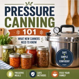 New to canning? Learn Pressure Canning 101 with this beginner-friendly guide covering supplies, safe methods, what foods need pressure canning, and common mistakes to avoid. Perfect for first-time canners.
