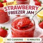 Skip the hassle and make this quick strawberry freezer jam in minutes! No canning skills required. This recipe is perfect if you already love making strawberry jelly, strawberry rhubarb jam, strawberry lemonade jam, or traditional strawberry jam and want something even easier.