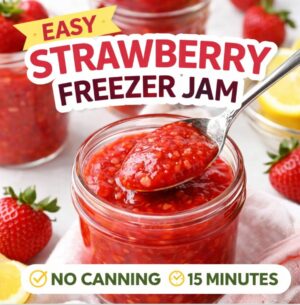 Skip the hassle and make this quick strawberry freezer jam in minutes! No canning skills required. This recipe is perfect if you already love making strawberry jelly, strawberry rhubarb jam, strawberry lemonade jam, or traditional strawberry jam and want something even easier.