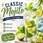 This classic mojito is light, fresh, and perfect for summer barbecues, picnics, and parties. Made with mint, lime, and rum, it’s one of the most refreshing summer cocktails for hot days and backyard gatherings.
