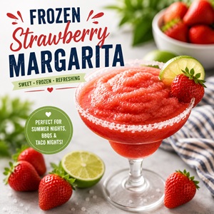 Cool off with this icy frozen strawberry margarita recipe—perfect for 4th of July parties, summer picnics, taco nights, BBQs, cookouts, and warm evenings on the patio! Sweet strawberries, fresh lime, and tequila make this a summer favorite. Love margaritas? Try classic margaritas, frozen margaritas, mango margaritas, peach margaritas, blackberry margaritas, and strawberry margaritas too!