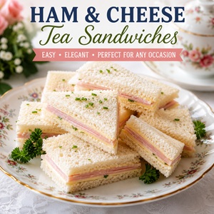 These ham and cheese tea sandwiches are a pretty brunch idea for tea parties, bridal showers, baby showers, Easter brunch, and Mother’s Day gatherings. Pair them with cucumber tea sandwiches, smoked salmon tea sandwiches, chicken salad tea sandwiches, and strawberry tea sandwiches for a beautiful party spread.