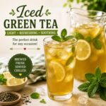 This easy iced green tea recipe is fresh, light, and perfect for warm weather entertaining. A pretty brunch idea for baby showers, bridal showers, Mother’s Day, Memorial Day, Fourth of July, Labor Day, and backyard parties.