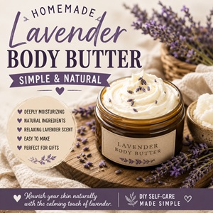 Learn how to make rich, creamy lavender body butter at home with natural ingredients and an easy step-by-step recipe! Perfect for dry skin, spa baskets, handmade gifts, and relaxing self-care routines. Explore more DIY beauty recipes like lavender sugar scrub, DIY milk bath, lavender bath salts, vanilla sugar scrub, and homemade lip balm for from scratch living and simple homemade living.