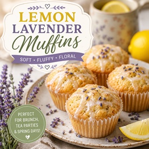 Make soft, bakery-style lemon lavender muffins with fresh lemon flavor and delicate floral notes. Perfect for Simple Homemade Living, Pretty Brunch Ideas, lavender recipes, spring brunches, tea party food, and slow homemade mornings.
