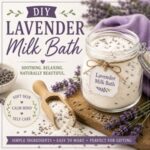Create a calming DIY lavender milk bath for soft skin, cozy self-care nights, and relaxing spa-at-home moments. Perfect for simple homemade living and from scratch living! Pair it with other homemade beauty favorites like lavender bath salts, lavender sugar scrub, DIY lip balm, homemade milk bath, and whipped body butter for the ultimate self-care routine.