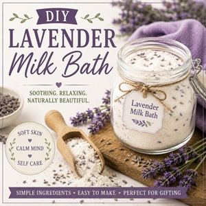 Create a calming DIY lavender milk bath for soft skin, cozy self-care nights, and relaxing spa-at-home moments. Perfect for simple homemade living and from scratch living! Pair it with other homemade beauty favorites like lavender bath salts, lavender sugar scrub, DIY lip balm, homemade milk bath, and whipped body butter for the ultimate self-care routine.