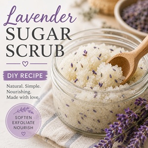 This DIY lavender sugar scrub is one of the easiest ways to create a spa-like experience at home. Made with sugar, lavender, and nourishing oils for soft, moisturized skin and a calming lavender scent.