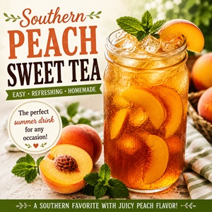 Looking for the perfect summer drink? This homemade Southern peach sweet tea is sweet, refreshing, and bursting with juicy peach flavor. Serve it at summer holidays, family picnics, BBQs, cookouts, and backyard gatherings for an easy crowd favorite that fits beautifully with simple homemade living and from scratch living.