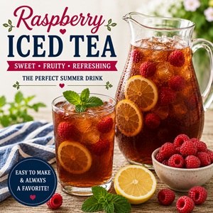 Looking for refreshing summer drinks everyone will love? This raspberry iced tea is packed with fresh berry flavor and perfect for cookouts, garden parties, brunches, Memorial Day, Fourth of July celebrations, and Labor Day weekends.