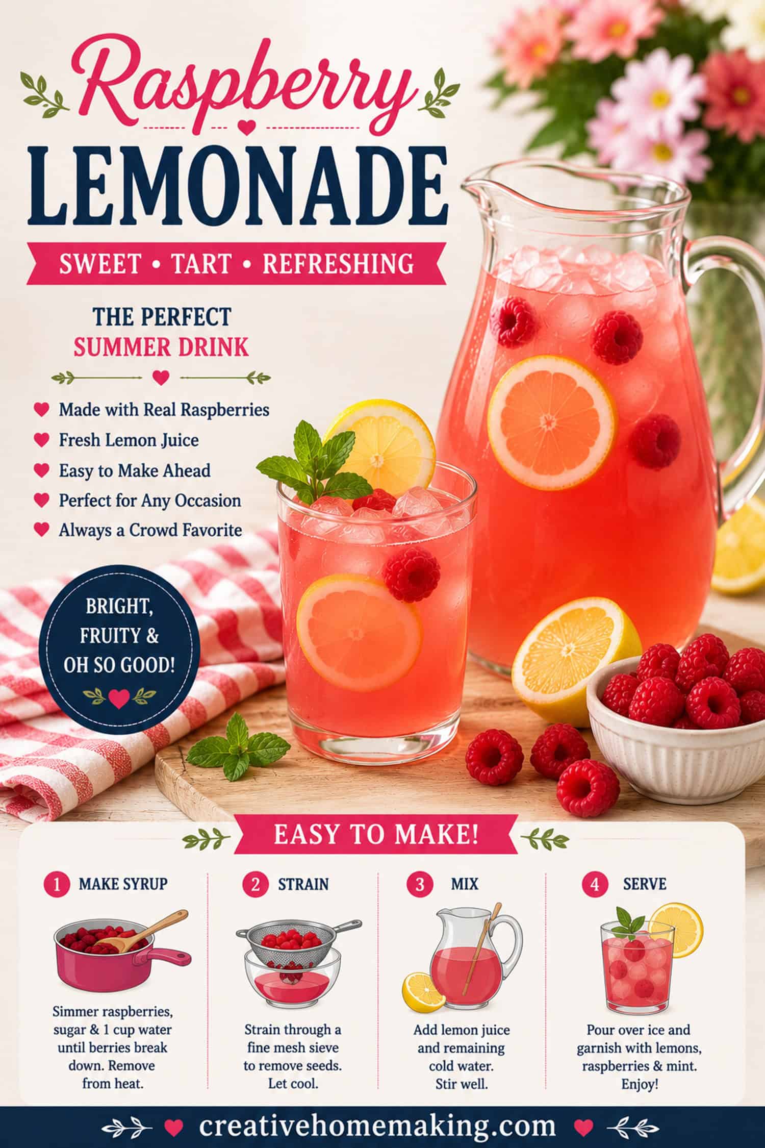 Homemade Raspberry Lemonade Everyone Will Love - Creative Homemaking
