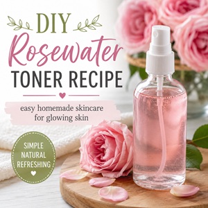 Make your own rosewater toner with this easy homemade recipe using rosewater, witch hazel, and aloe vera. A beautiful addition to from scratch living, DIY beauty, homemade skincare, and cozy simple living routines.