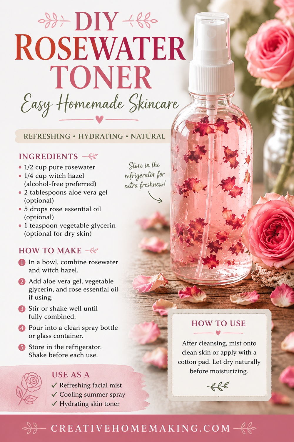 DIY Rosewater Toner Recipe (Easy Homemade Skincare for Glowing Skin ...