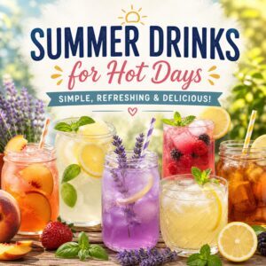 Stay cool with the best summer drinks for hot days, including watermelon lemonade recipe easy, strawberry lemonade, blueberry lemonade, and homemade iced tea. These homemade drinks are perfect for relaxing, entertaining, and beating the heat.