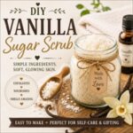 This easy DIY vanilla sugar scrub recipe leaves skin feeling soft, smooth, and lightly scented with warm vanilla. A simple homemade beauty recipe for from scratch living and simple homemade living! Pair it with lavender milk bath, DIY whipped body butter, DIY lip balm, lavender bath salts, and homemade milk bath for a relaxing self-care routine.