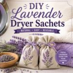 Skip commercial dryer sheets and make your own lavender dryer sachets instead. This simple DIY project adds a light lavender scent to your laundry and fits perfectly into a simple homemaking lifestyle. Pair it with your favorite lavender recipes including lavender bath salts, lavender milk bath, lavender body butter, and lavender linen spray.