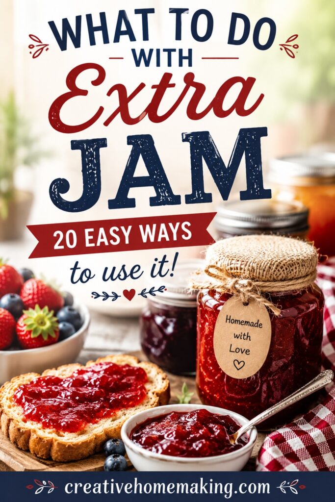 If your pantry is overflowing with homemade jam, this list is for you! Discover simple ways to use strawberry, peach, raspberry, blueberry, blackberry, and rhubarb jam on pancakes, waffles, yogurt, oatmeal, cheesecake, ice cream, sandwiches, and more. Great ideas for anyone who loves home canning and homemade food.
