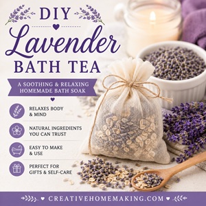 Turn bath time into a spa-like experience with this relaxing lavender bath tea recipe. Made with simple ingredients, this homemade bath soak makes a thoughtful gift and is a beautiful addition to your lavender DIY collection. Pair it with lavender sugar scrub, lavender body oil, lavender bath salts, and homemade lavender milk bath for the ultimate self-care routine.