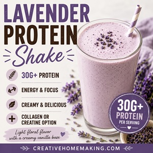 Looking for a unique healthy protein smoothie? This Lavender Protein Shake combines the delicate flavor of culinary lavender with vanilla protein powder for a creamy, satisfying breakfast or post-workout drink. Easy to make and loaded with protein!