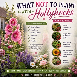 Your hollyhocks could be struggling because of what’s growing nearby. Discover the plants that can cause crowding, disease, poor airflow, and stunted growth—and learn which cottage garden flowers make better companions instead.