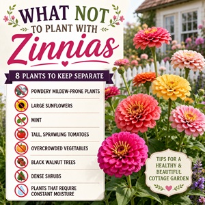 Want healthier, longer-blooming zinnias? Avoid planting them near mint, giant sunflowers, black walnut trees, and powdery mildew-prone plants like bee balm and phlox. Learn which plants can compete for space, block sunlight, or increase disease in your cottage garden.
