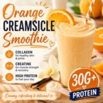 Love orange creamsicles? Turn your favorite childhood treat into a healthy protein smoothie! This easy recipe is loaded with protein, collagen peptides, and creatine for a delicious breakfast or recovery drink that tastes like dessert.