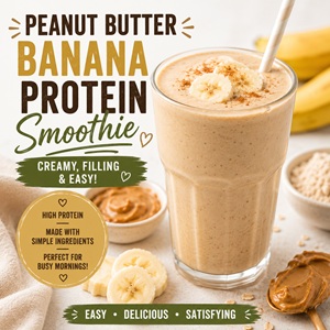 This peanut butter banana protein smoothie is creamy, filling, and perfect for busy mornings! Made with simple ingredients and packed with protein, it’s an easy breakfast idea for simple homemade living, from scratch living, and realistic mornings when you need something quick that actually keeps you full.
