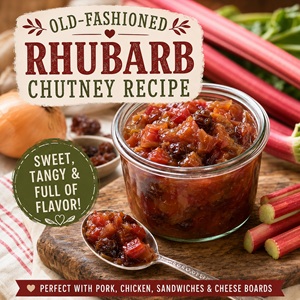 This homemade Rhubarb Chutney is one of the best ways to preserve the flavors of spring. Made with fresh rhubarb and pantry staples, it's a flavorful condiment that's perfect for entertaining or everyday meals. Ideal for anyone who enjoys old-fashioned recipes, country living, and creating homemade food from scratch.