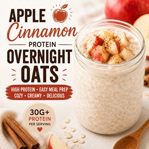Looking for the perfect fall breakfast? These Apple Cinnamon Protein Overnight Oats are packed with over 30 grams of protein and made with wholesome ingredients. Add collagen, creatine, chia seeds, or hemp hearts for a nutritious high protein breakfast that's ideal for easy meal prep, healthy eating, and busy mornings.